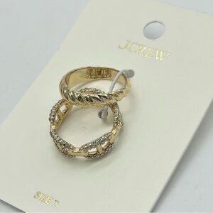 J. Crew Gold Band and Pave Chain Link Rings Size 7 NWT